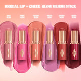 Unreal Lip + Cheek Glow Blush Stick with Hyaluronic Acid - Rosy Glow (warm rosy pink)