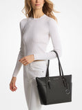 MK Charlotte Large Logo and Leather Top-Zip Tote Bag - Black