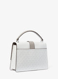 MK Greenwich Medium Color-Block and Signature Logo Satchel - Optic White color