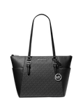 MK Charlotte Large Logo and Leather Top-Zip Tote Bag - Black